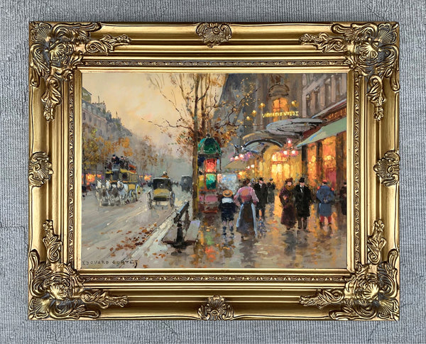 Exquisite Oleograph on Canvas of a Parisian Boulevard aft. Eduoard Cortes