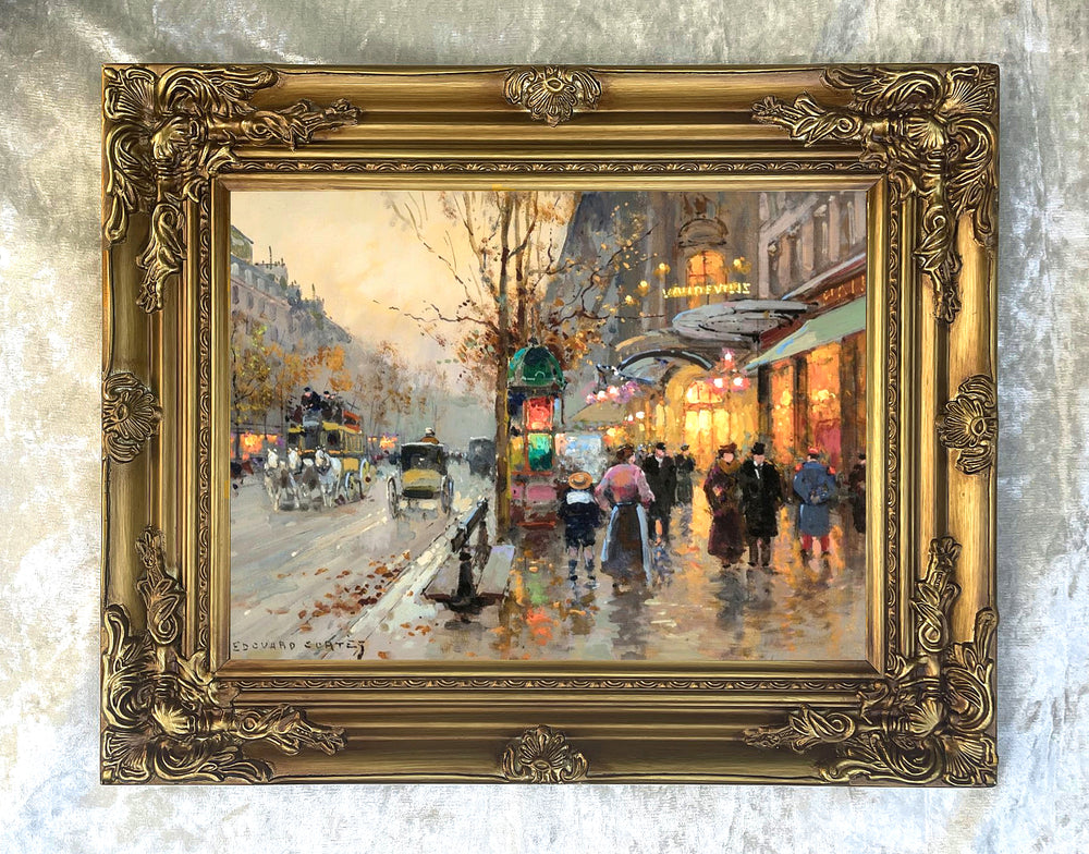 Exquisite Oleograph on Canvas of a Parisian Boulevard aft. Eduoard Cortes