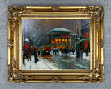 Stunning Oleograph on Canvas of a Paris in Winter aft. Eduoard Cortes