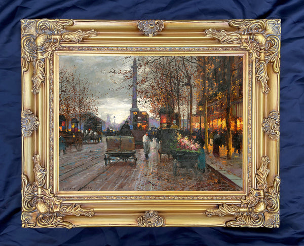 Exquisite Oleograph on Canvas of the Place de la République in Paris at Twilight