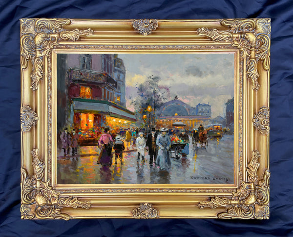 Exquisite Oleograph on Canvas of the Gare D'Est in Paris at Twilight