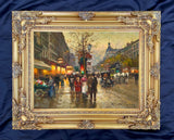 Fine Oleograph on Canvas of a Busy Parisian Twilight Street Scene aft. Eduoard Cortes