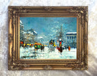 Beautiful  Lithograph on Canvas of a busy Parisian Wintry Street at Twilight