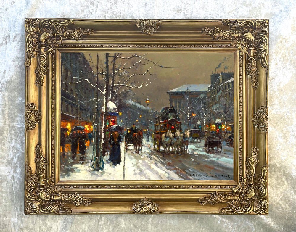 Elegant Lithograph on Canvas of a Parisian Winter Street Scene - Place de la Madelaine