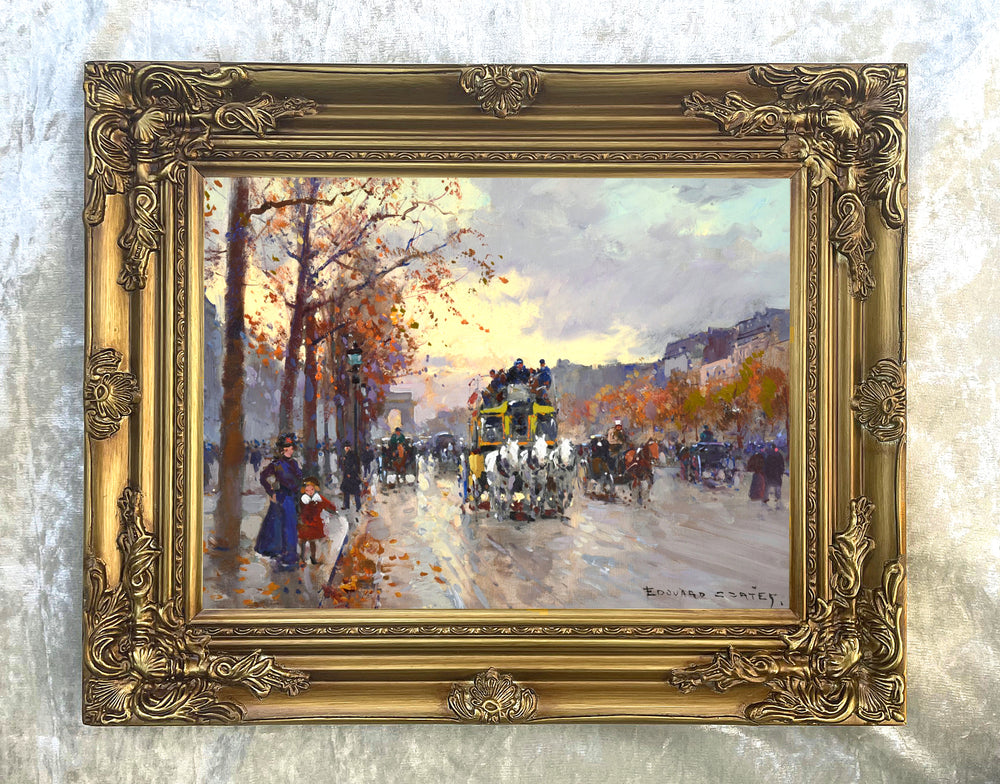 Fine Oleograph on Canvas of the Champs Elysees aft. Eduoard Cortes