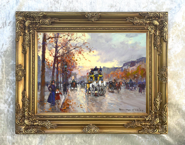 Fine Oleograph on Canvas of the Champs Elysees aft. Eduoard Cortes