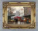 Stunning Oleograph on Canvas of a Parisian Market Scene aft. Eduoard Cortes