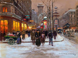 Fine Oleograph on Canvas of Porte Saint Denis in Snow aft. Eduoard Cortes