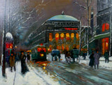 Stunning Oleograph on Canvas of a Paris in Winter aft. Eduoard Cortes