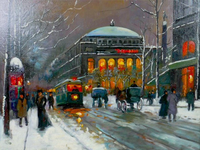 Stunning Oleograph on Canvas of a Paris in Winter aft. Eduoard Cortes