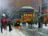 Stunning Oleograph on Canvas of a Paris in Winter aft. Eduoard Cortes