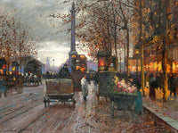 Exquisite Oleograph on Canvas of the Place de la République in Paris at Twilight