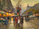 Fine Oleograph on Canvas of a Busy Parisian Twilight Street Scene aft. Eduoard Cortes