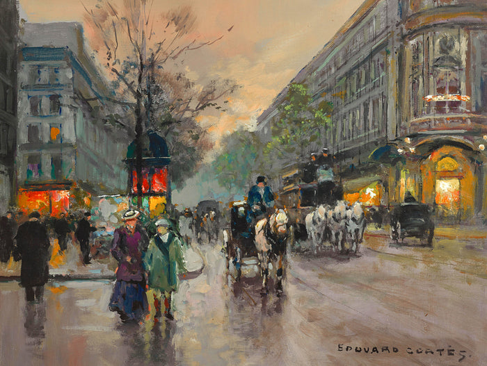 Fine Oleograph on Canvas of a Parisian Twilight at St.Denis aft. Eduoard Cortes