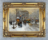 Stunning Lithograph on Canvas of a Parisian Wintry Twilight Scene aft. Eduoard Cortes