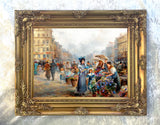 Stunning Oleograph on Canvas - A Flower Market in Paris