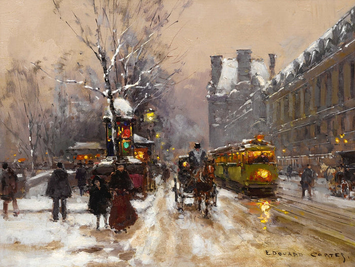 Stunning Lithograph on Canvas of a Parisian Winters Twilight Scene aft. Eduoard Cortes