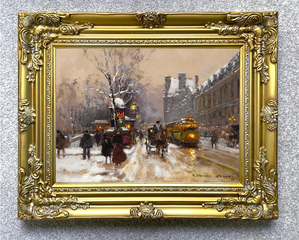 Stunning Lithograph on Canvas of a Parisian Winters Twilight Scene aft. Eduoard Cortes