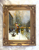 Fine Oleograph on Canvas of a Parisian Twilight Wintry Scene aft. Eduoard Cortes