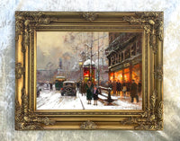 Stunning Oleograph on Canvas of Paris in the Snow aft. Eduoard Cortes
