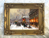 Stunning Oleograph on Canvas of Paris in the Snow aft. Eduoard Cortes
