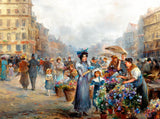 Stunning Oleograph on Canvas - A Flower Market in Paris