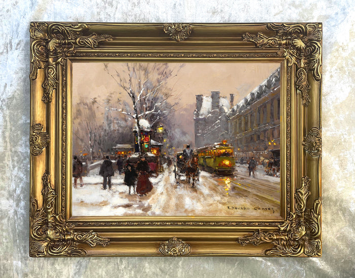 Stunning Lithograph on Canvas of a Parisian Winters Twilight Scene aft. Eduoard Cortes