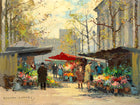 Stunning Oleograph on Canvas of a Parisian Flower Market aft. Eduoard Cortes