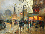 Stunning Oleograph on Canvas of a Parisian Twilight Scene aft. Eduoard Cortes