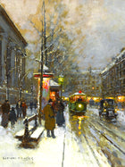 Fine Oleograph on Canvas of a Parisian Twilight Wintry Scene aft. Eduoard Cortes