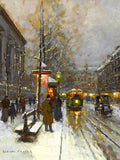 Fine Oleograph on Canvas of a Parisian Twilight Wintry Scene aft. Eduoard Cortes