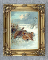 Partridges  in a Winter Landscape - Fine Lithograph on Canvas after Woodhouse