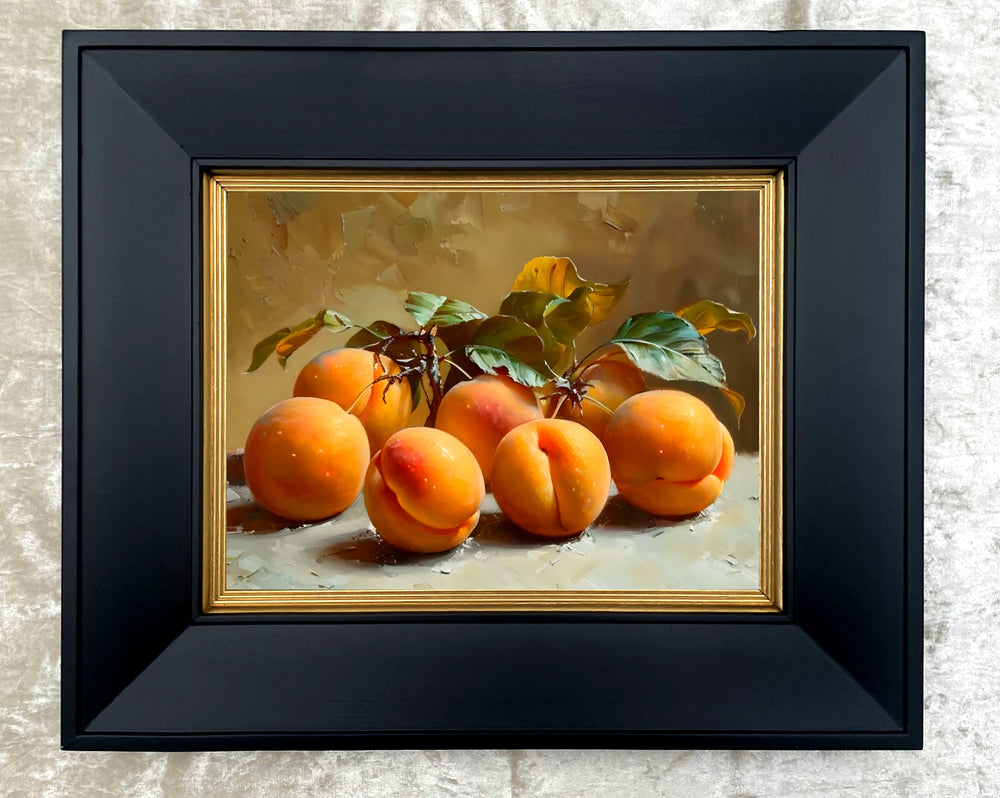 Beautiful Oleograph on Canvas Still Life of Peaches on a Ledge