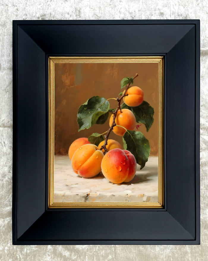 Beautiful Oleograph on Canvas Still Life of Peaches on a Marble Ledge