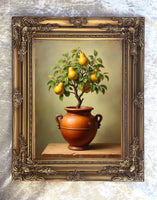 Exquisite Oleograph on Canvas Still Life of a Pear Tree in a Roman Urn