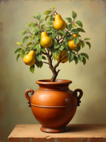 Exquisite Oleograph on Canvas Still Life of a Pear Tree in a Roman Urn
