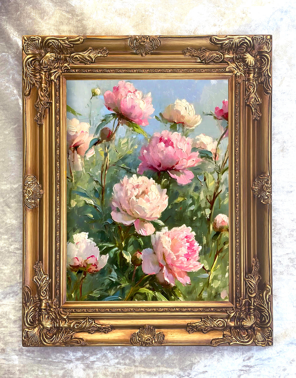 Exquisite Oleograph on Canvas Still Life of Pink & White Peonies