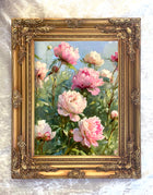 Exquisite Oleograph on Canvas Still Life of Pink & White Peonies