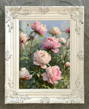 Exquisite Oleograph on Canvas Still Life of Pink & White Peonies