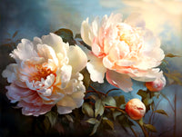 Exquisite Oleograph on Canvas Still Life of Peach & White Peonies