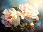 Exquisite Oleograph on Canvas Still Life of Peach & White Peonies