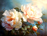 Exquisite Oleograph on Canvas Still Life of Peach & White Peonies