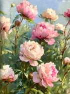 Exquisite Oleograph on Canvas Still Life of Pink & White Peonies