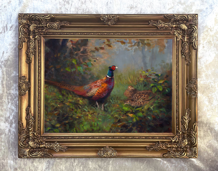 Fine Lithograph on Canvas - A Cock & Hen Pheasant in a Copse aft. Thorburn