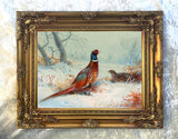 " Cock Pheasant in Snow " Fine Oleograph on Canvas