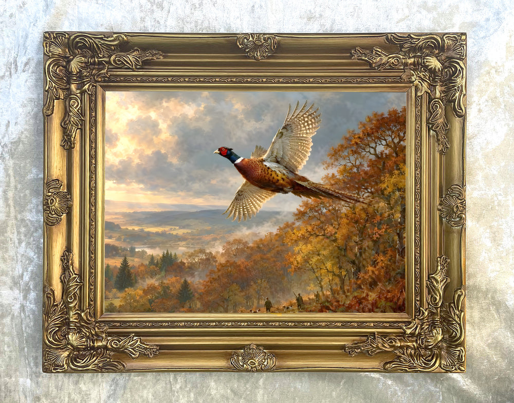 Fine Oleograph on Canvas - " A Pheasant in Flight "