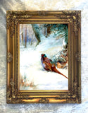 " Pheasant in Snow " Fine Oleograph on Canvas