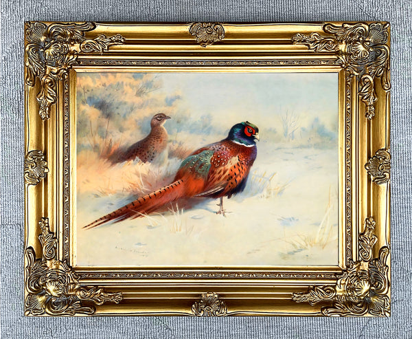 Fine Lithograph on Canvas - Pheasants in January Snow