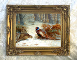 Fine Lithograph on Canvas - A Cock & Hen Pheasant in Winter aft. Thorburn