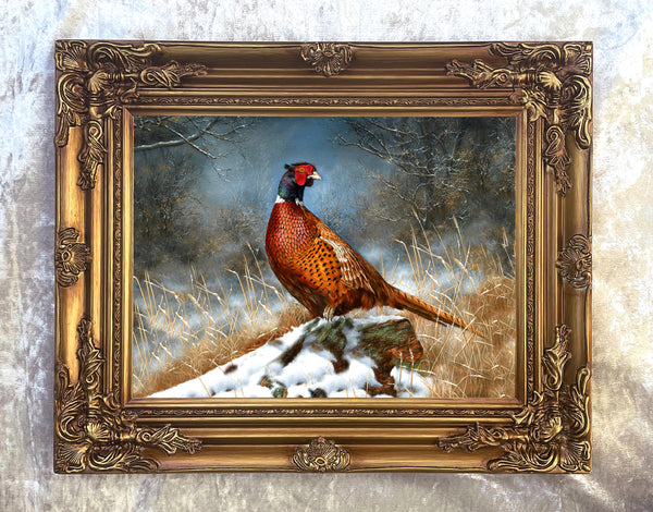 Fine Lithograph on Canvas - A Cock Pheasant in Winter